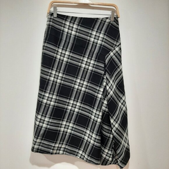 Stunning pure wool luxury Holt Renfrew asymmetrical plaid midi retro skirt - Picture 2 of 16